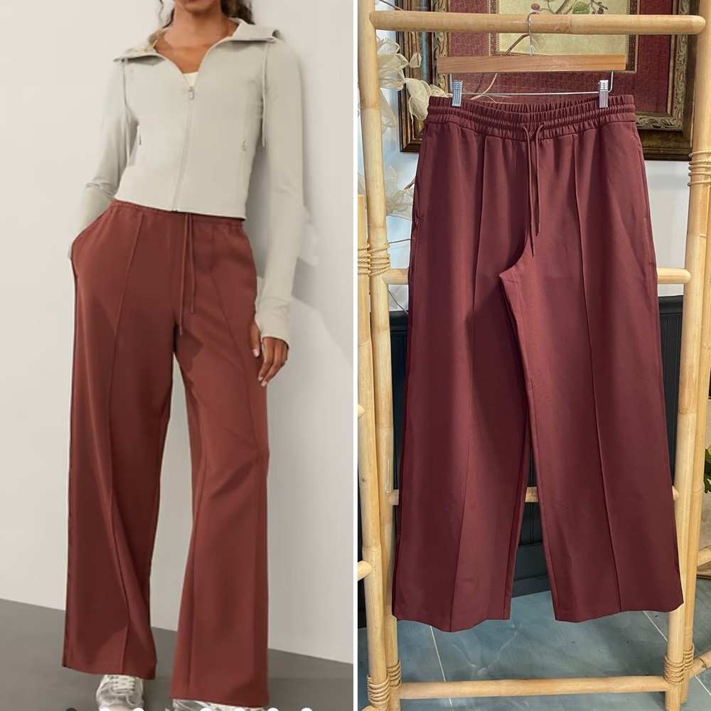 Athleta Endeavor High Rise Relaxed Pant Cherrywood  Wide Leg - Sz Med 💚🎀